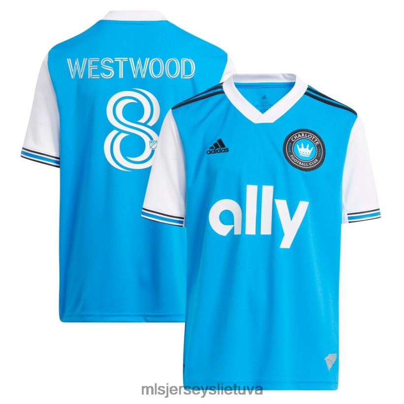 džersis charlotte fc ashley westwood adidas blue 2023 naujai nukaldintas replikos žaidėjo megztinis vaikai MLS Jerseys 2LHJZF1160